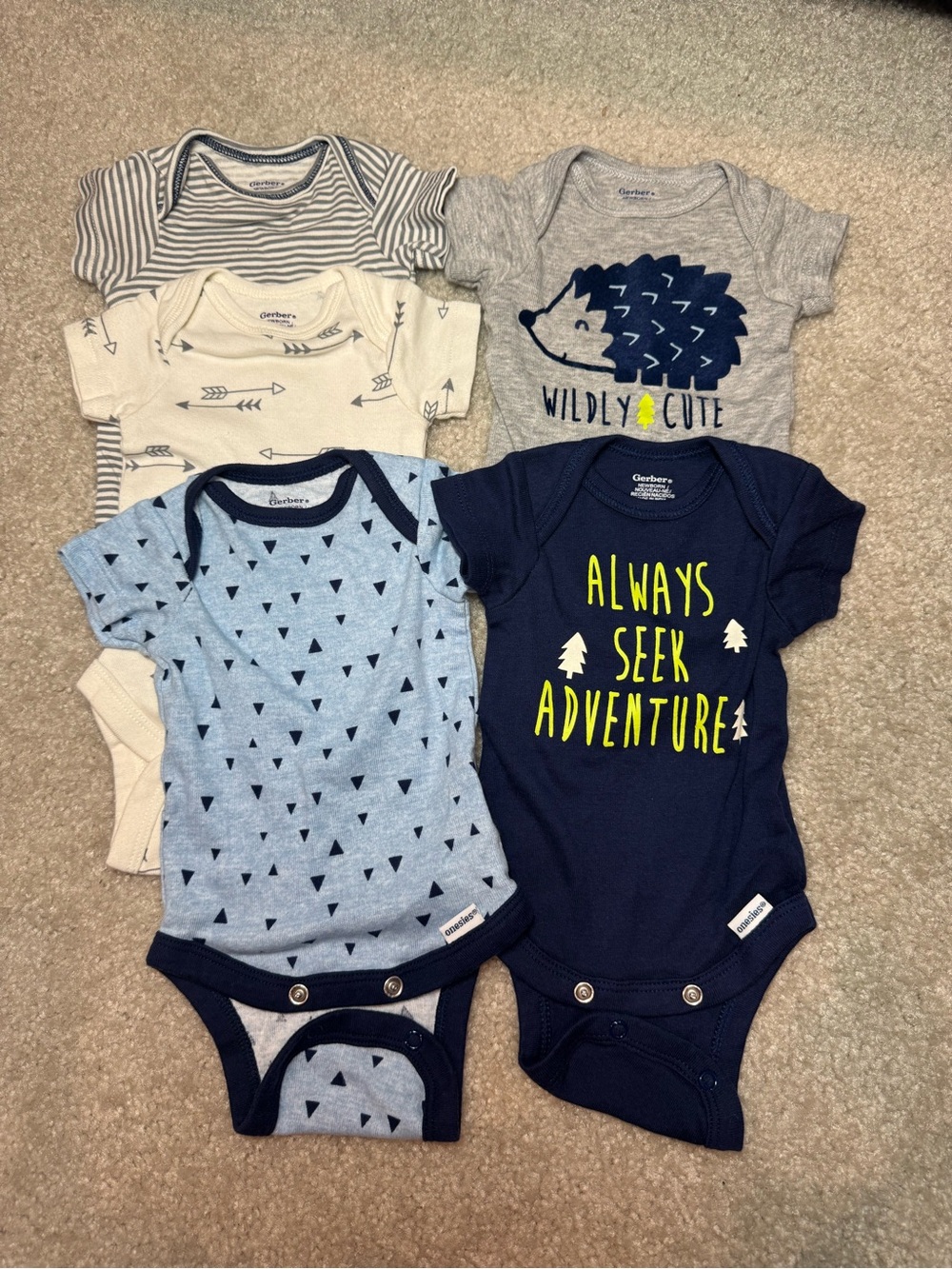 Gerber Baby Boy Newborn Onesies 5 Pack Bodysuits Adventure Hedgehog